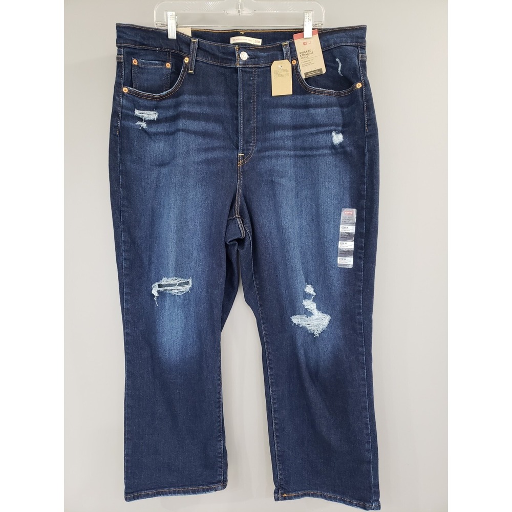 NEW Levis Ribcage Straight Ankle Jeans size 20W Dark Wash‎ Distressed